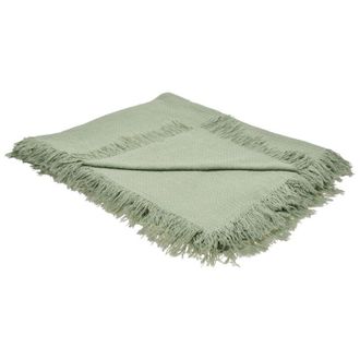 Beliani Bedspread Green Cotton Fabric 220 x 240 cm with Tassels Decorative Throw Blanket Bedding Classic Design Bedroom YERBENT