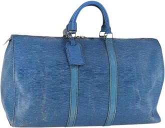 Louis Vuitton Pre-owned Leather Weekendtas - Dames - Vintage Weekendtas - Blauw - ONE Size - Leer - Vintage