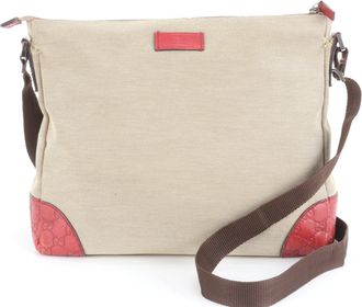 Gucci Brown Leather Canvas Shoulder Bag (Pre-Owned)