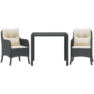 vidaXL Set Comedor De Jard&iacute;n 3 Pzas Con Cojines Rat&aacute;n Sint&eacute;tico Negro Vidaxl