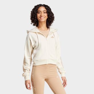 adidas Kapuzensweatshirt ADIDAS SPORTSWEAR W RC 3S FZ HD, Damen, Gr. XXL, weiss (wonder wei&szlig;, wonder wei&szlig;), Obermaterial: 55% Baumwolle, 36% Polyester, 9% Vi