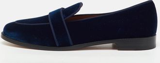 Aquazzura Navy Blue Velvet Martin Slip On Loafers