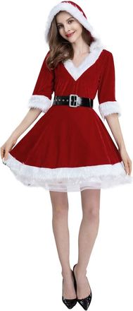 Generic Christmas Jumper Dresses for Women, Women Retro V-Neck Spaghetti Dress Christmas Clothes for Mini Dress White Dresses UK Funny Costume Mrs Santa Claus