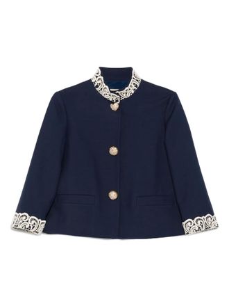 Valentino Garavani lace-trimmed button-detail jacket - Blue