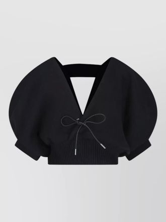 sacai knit top bow detail v neckline