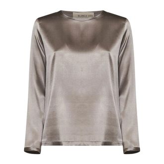Blanca Vita Camicetta in Seta con Scollo Tondo - - Blouses & Shirts - Donna - Beige - M