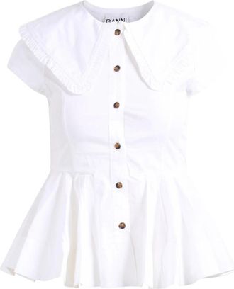 Ganni Short Sleeve Shirt - Dames - Blouses - Wit - S - Katoen - Overhemden