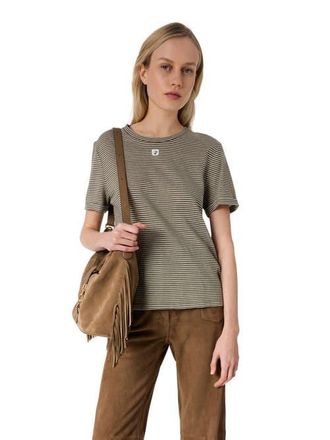 Gerard Darel Melva Linen Blend Striped T-Shirt in Khaki Green at Nordstrom, Size Medium
