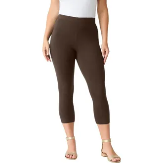 Roaman's Plus Size Essential Stretch Capri Legging in Chocolate at Nordstrom, Size 36