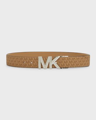 Michael Kors MK Logo Reversible Black Leather Belt