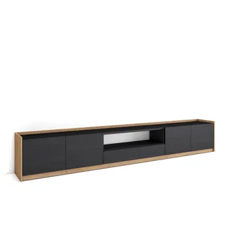 Skraut Home Skraut Home - Mueble Tv, Televisi&oacute;n, 310x37x50cm, Para Tv Hasta 80, Negro Y Roble