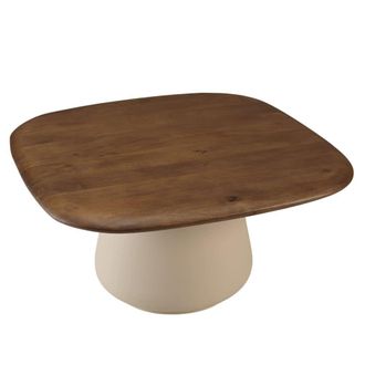 Macabane Mesa de centro de 70 x 70 cm con tablero de mango y patas color marfil