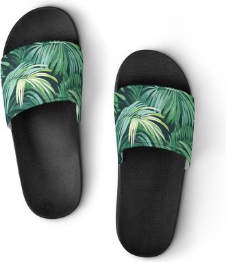 Generic Palm Pattern Plants Shower Shoes Slipper for Women Men Beach Slippers Quick Drying Non Slip Open-Toe Sandals