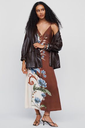 Farm Rio Millena Two-Tone Floral Slip Midi Dress