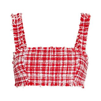 Self Portrait Boucl&eacute; Crop Top - Dames - Tops zonder mouwen - Rood - 2XS - Tops