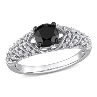 Mimi & Max 4/5ct TDW Black White Diamond Chevron Engagement Ring 14k White Gold