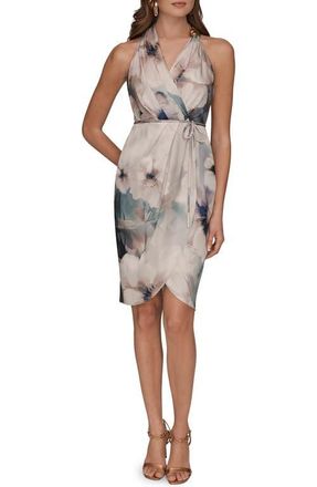 DKNY Floral Sleeveless Faux-Wrap Dress in Laurel Mul at Nordstrom, Size 10