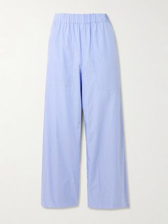 SIMKHAI Pantaloni Gessati A Gamba Larga In Popeline Di Cotone Arden - Blu