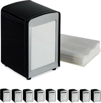 Relaxdays 10 Servilleteros de Mesa Retro para Bar, Cafetería y Heladería, Acero, 15 x 9,5 x 11, Negro
