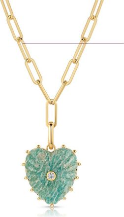 Thatch Malene Heart Charm Paperclip Pendant Necklace in Amazonite at Nordstrom