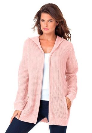 Roaman's Plus Size Waffle Knit Zip-Front Relaxed Hoodie in Soft Blush at Nordstrom, Size Medium
