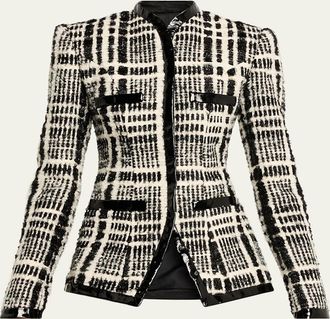 LaQuan Smith Check Tweed Single-Breasted Tailored Jacket