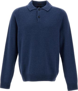 Paul Smith Blue Merino Wool Polo Sweater