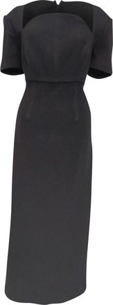 Roland Mouret Moon-Neck Midi Dress in Black Wool