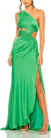 Mac Duggal Cut Out One Shoulder Satin Gown in Spring Green at Nordstrom, Size 2