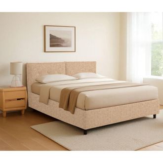 Dmora Cama Matrimonial Derby, Desenfundable, Hecho En Italia, Beige