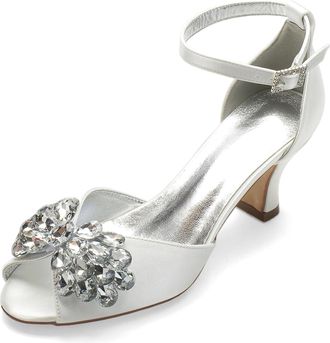 Generic Womens Heels Wedding Shoes Kitten Heel Bridal Shoes Open Toe Bridal Low Heels Formal Prom Party Dress Shoes 6.5Cm,Ivory,10 UK