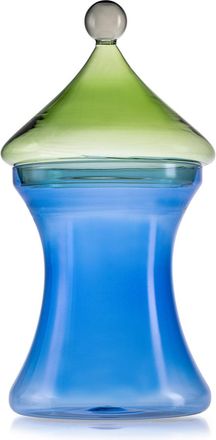 IVV blue borosilicate glass container chess+fern green/gray lid h- 36 cm