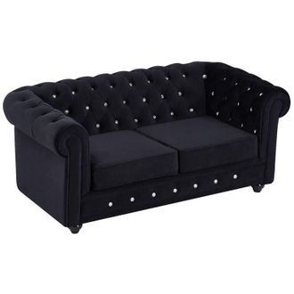 Vente-Unique Vente-unique - Divano 2 posti in Velluto Nero e bottoni effetto cristallo - chesterfield
