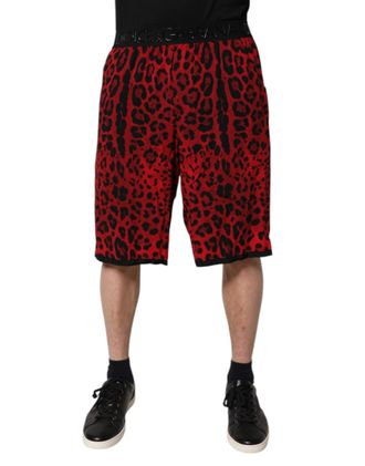 Dolce & Gabbana Mens Red Leopard Print Viscose Bermuda Shorts