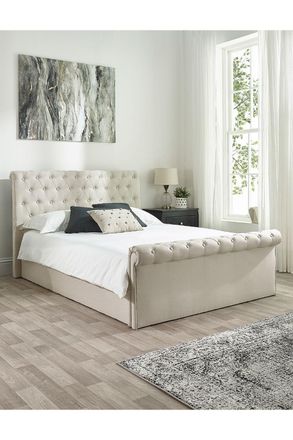 Aspire Home Accents Chesterfield Ottoman Storage Bed in Natural Linen | Size: Small Double
