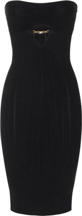 Elisabetta Franchi Kleedjes, Dames, Zwart, S, Geribbelde Kokerjurk van Tricot