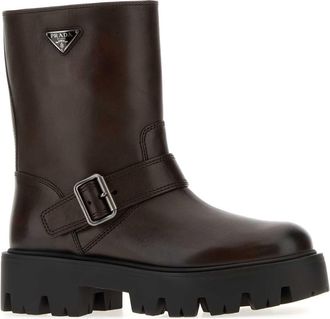 Prada Womens Brow Leather Ankle Boots Teak Mocassini Loafers