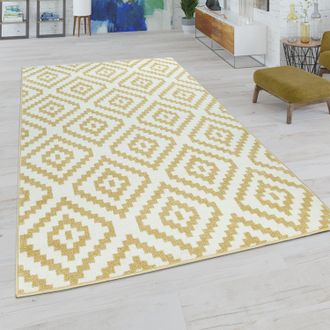 Paco Home Paco Home - Alfombra Sal&oacute;n, Motivo De Rombos En Colores Pastel, Moderno Aspecto &Eacute;tnico Y Bohemio 200x280 Cm, Amarillo-blanco