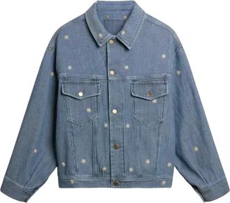 Golden Goose Blauwe geborduurde bloemige spijkerjas - Dames - Spijkerjassen - Blauw - M - Katoen - Jassen