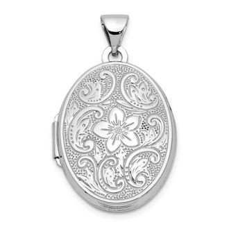 Diamond2Deal 14k White Gold 21mm Oval Floral Scroll Border Locket Pendant