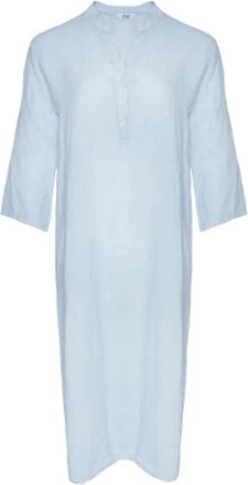 Tiffany & Co. Lange Linnen Overhemdjurk - Dames - Shirt Kleedjes - Blauw - S/M - Linnen - Kleedjes
