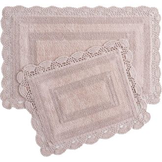 Laura Ashley Reversible Crochet Cotton 2-Piece Bath Mat Set in Blush at Nordstrom Rack