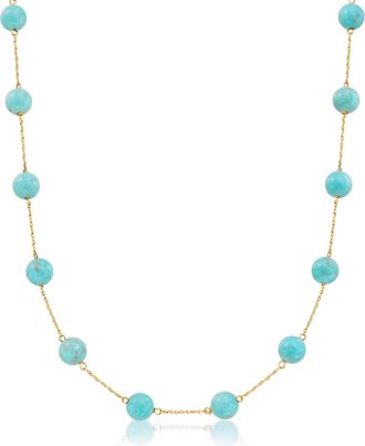 Ross-Simons 8mm Turquoise Bead Station Necklace in 14kt Yellow Gold
