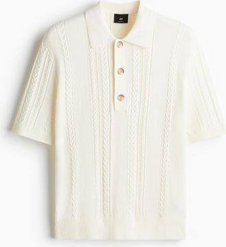 H&M Poloshirt aus Zopfstrick in Regular Fit - White
