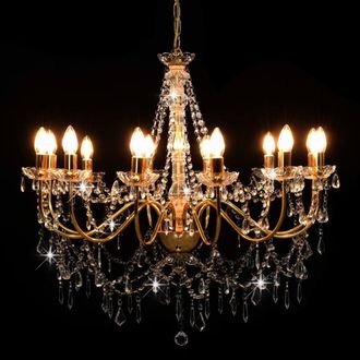 Berkfield Home Beautiful Chandelier with Beads Golden 12 x E14 Bulbs in Gold