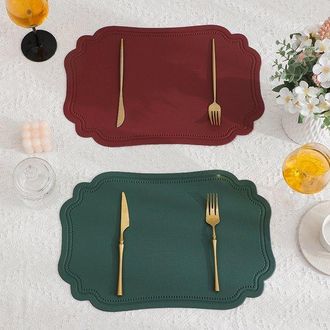 OEM Manteles Individuales De Cuero Repujado, Lavables, Resistentes Al Calor, Restaurante Y Comedor (verde + Rojo)