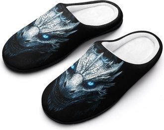 Generic Dragon with Blue Eyes Womens Cotton Slipper Comfortable Cozy Plush Slippers Anti-Skid Indoor House Closed Toe Shoes