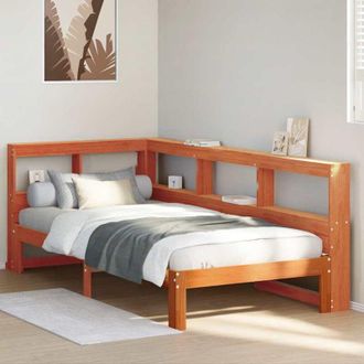 vidaXL Cama Con Estanter&iacute;a Sin Colch&oacute;n Madera Maciza Marr&oacute;n 100x200 Cm Vidaxl