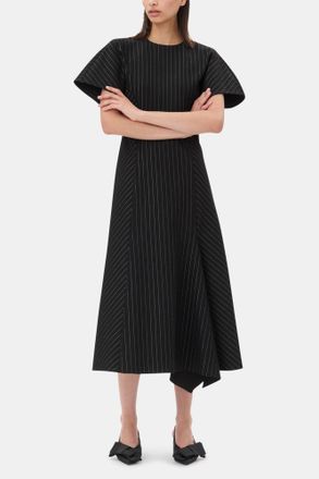 Ganni Black Pinstripe Long Dress