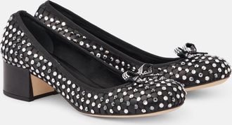 Rene Caovilla Crystal-embellished leather pumps